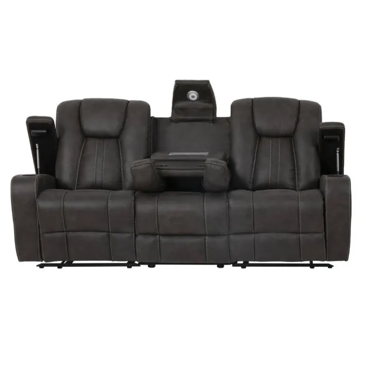 Modular Reclining Sofa with Drop-Down Backrest and Cup Holders - 3 pcs Grey/Black Outlet