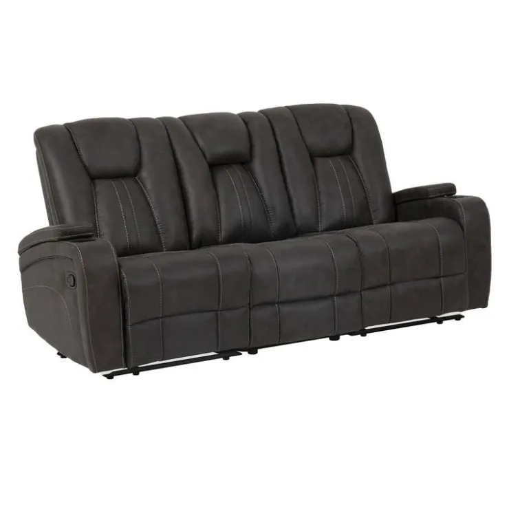 Modular Reclining Sofa with Drop-Down Backrest and Cup Holders - 3 pcs Grey/Black Outlet