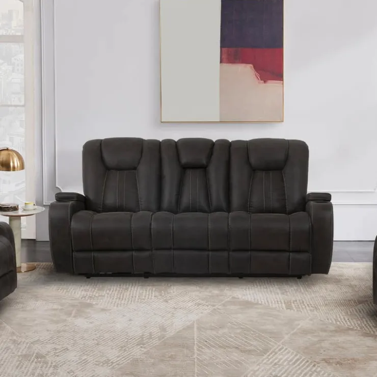 Modular Reclining Sofa with Drop-Down Backrest and Cup Holders - 3 pcs Grey/Black Outlet