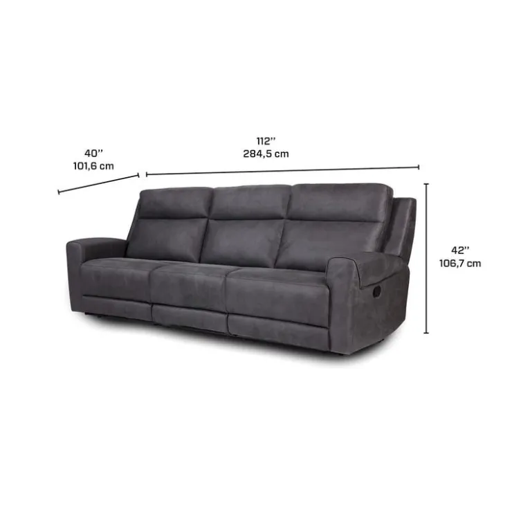 Modular Reclining Sofa with Fold-Down Seat, Cup Holders, USB/USB-C Ports and Wireless Charger - 3 pcs Dark Grey