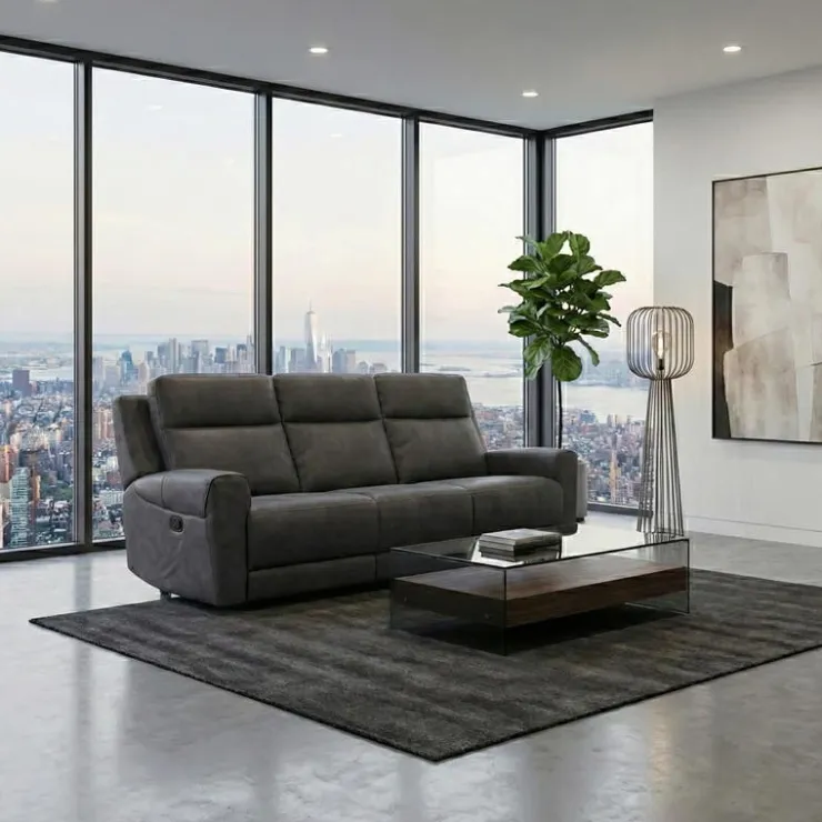 Modular Reclining Sofa with Fold-Down Seat, Cup Holders, USB/USB-C Ports and Wireless Charger - 3 pcs Dark Grey