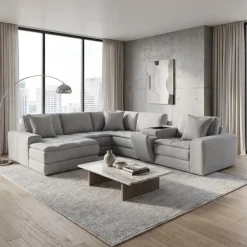 Modular Sectional with Left-Side Chaise and Console with Integrated Sound System - 6 pcs Grey Sale