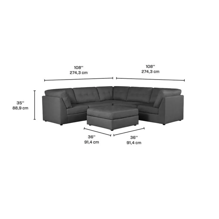 Modular Sectional with Ottoman - 6 pcs Dark Grey