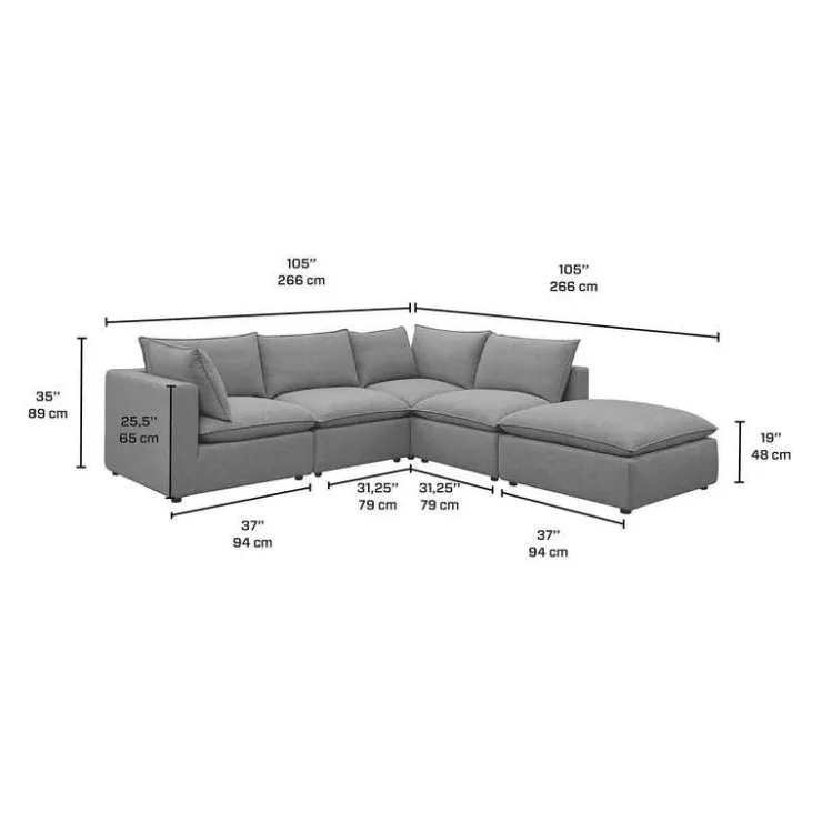 Modular Sectional with Ottoman - 5 pcs Grey Discount
