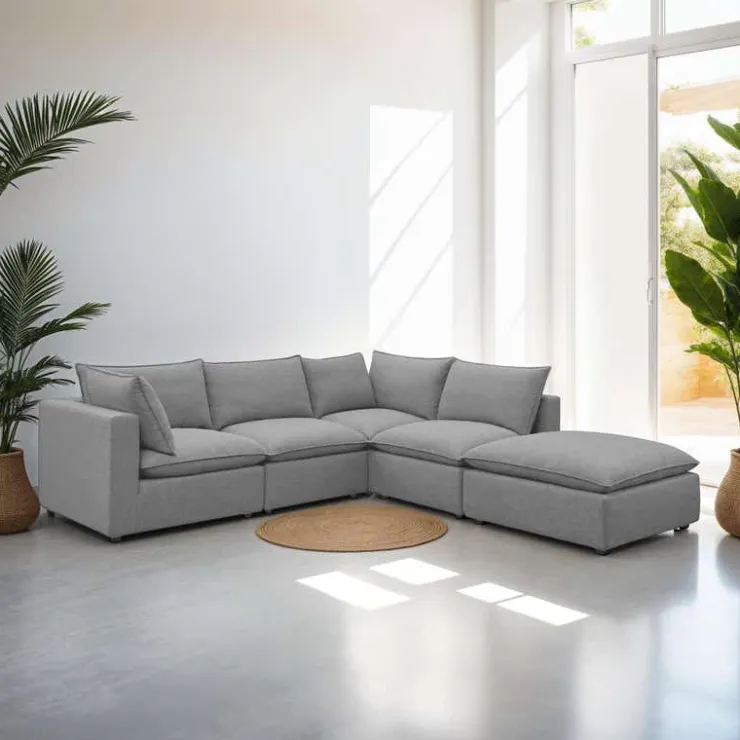Modular Sectional with Ottoman - 5 pcs Grey Discount