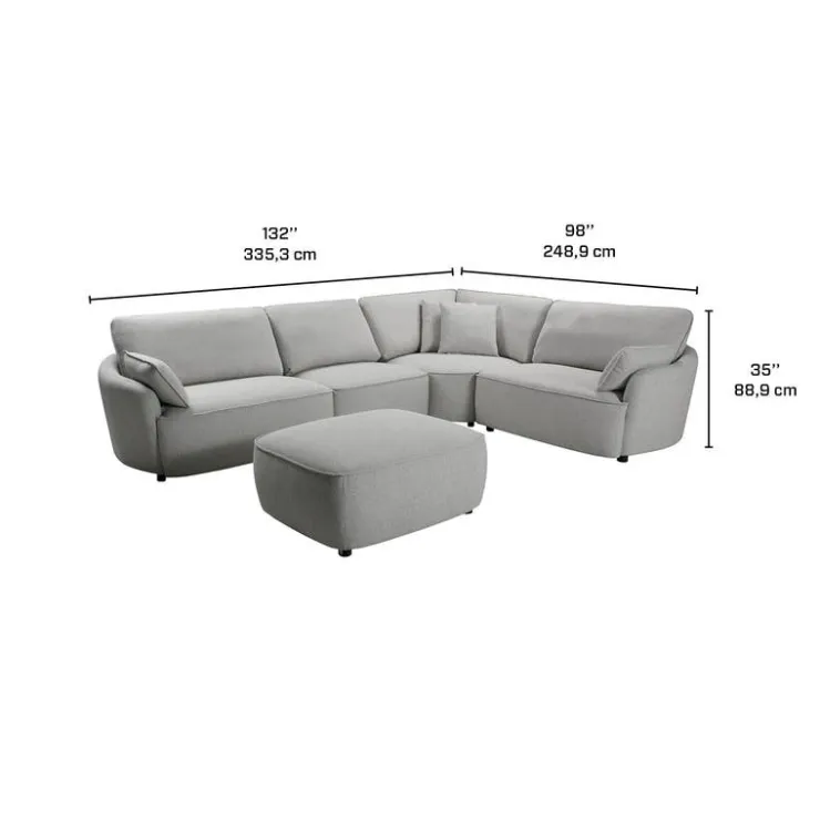 Modular Sectional with Ottoman - 5 pcs Light Grey
