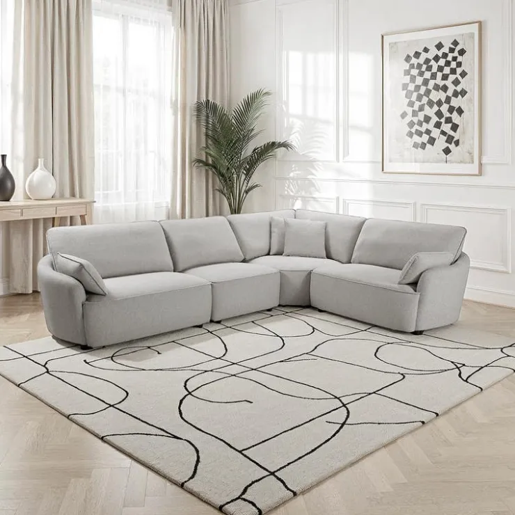 Modular Sectional with Ottoman - 5 pcs Light Grey