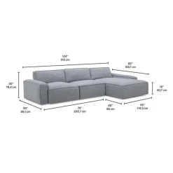 Modular Sectional with Right-Side Chaise - 3 pcs GREY Clearance