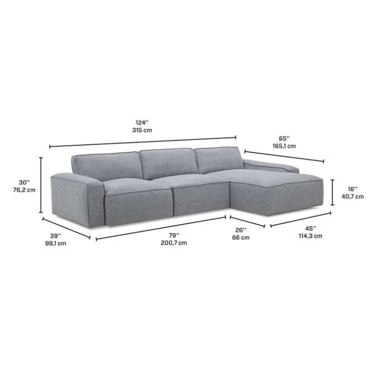 Modular Sectional with Right-Side Chaise - 3 pcs GREY Clearance