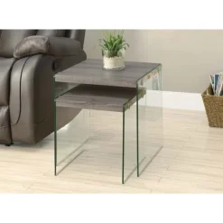 Monarch Nesting table - 2pcs set / / tempered glass - Dark Taupe Outlet