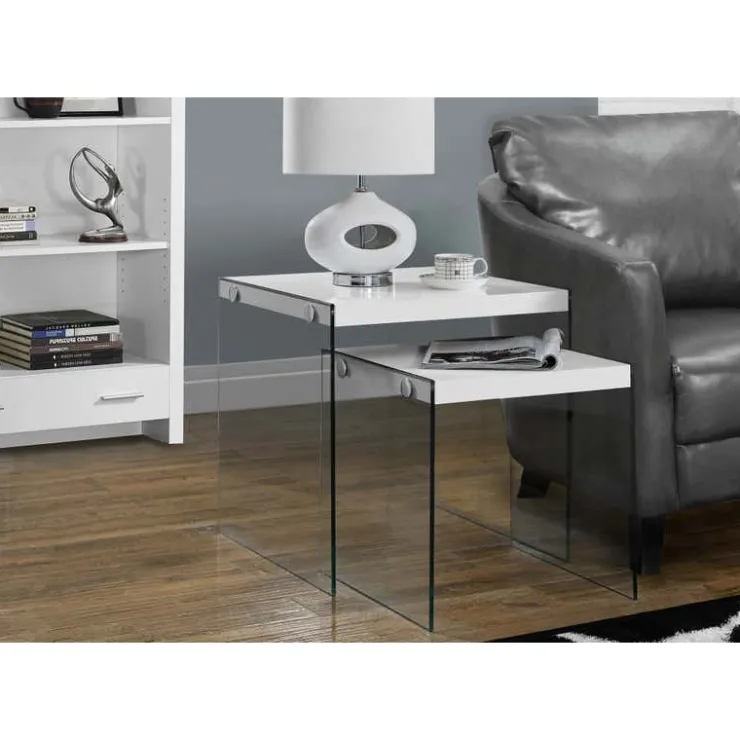 Monarch Nesting table - 2pcs set / glossy / tempered glass - White