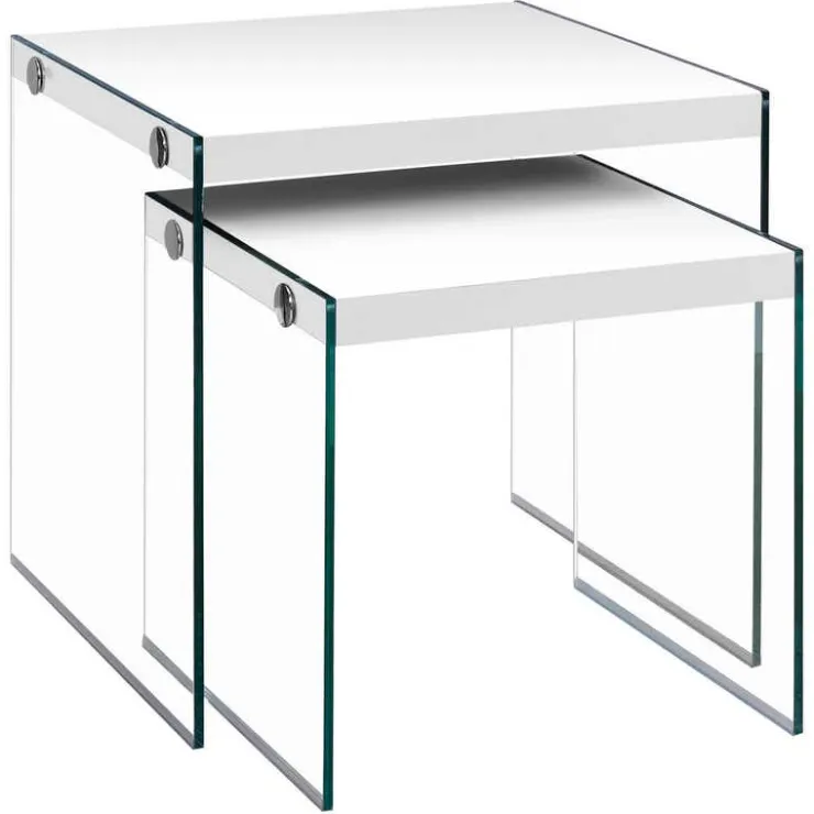 Monarch Nesting table - 2pcs set / glossy / tempered glass - White