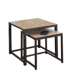 Monarch Nesting table - 2pcs set / terracotta tile top / - Brown Clearance