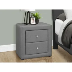 Monarch Nightstand - upholstered / 2 storage drawers - 21"h - linen-look - Grey New