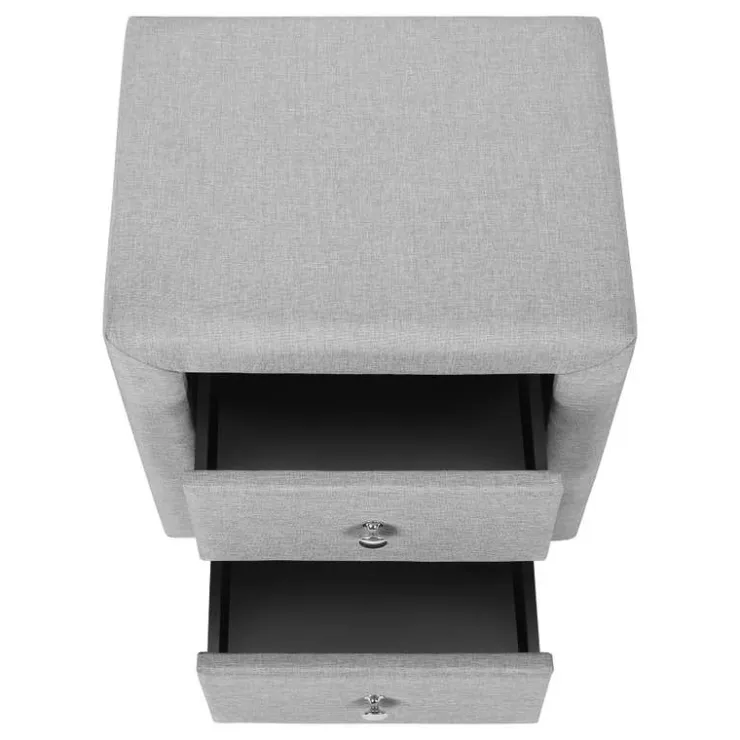 Monarch Nightstand - upholstered / 2 storage drawers - 21"h - linen-look - Grey New