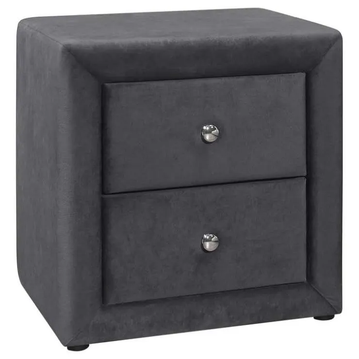 Monarch Nightstand - upholstered / 2 storage drawers - 21"h - velvet - Dark Grey New