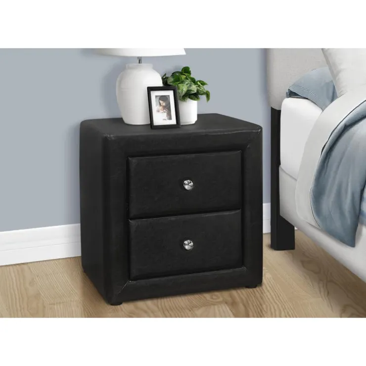 Monarch Nightstand - upholstered / 2 storage drawers - 21"h - leather-look - Black Discount