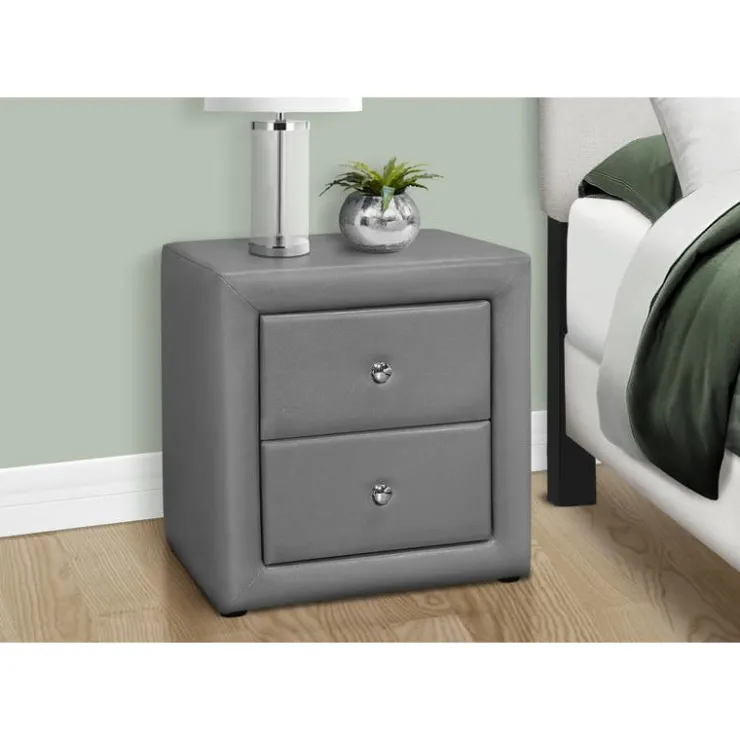 Monarch Nightstand - upholstered / 2 storage drawers - 21"h - leather-look - Grey Online