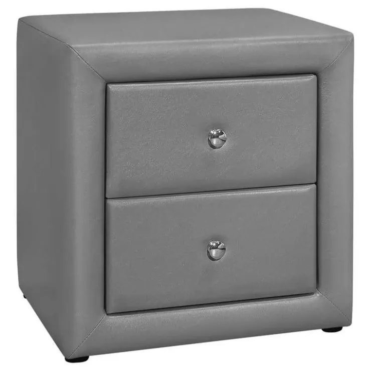 Monarch Nightstand - upholstered / 2 storage drawers - 21"h - leather-look - Grey Online