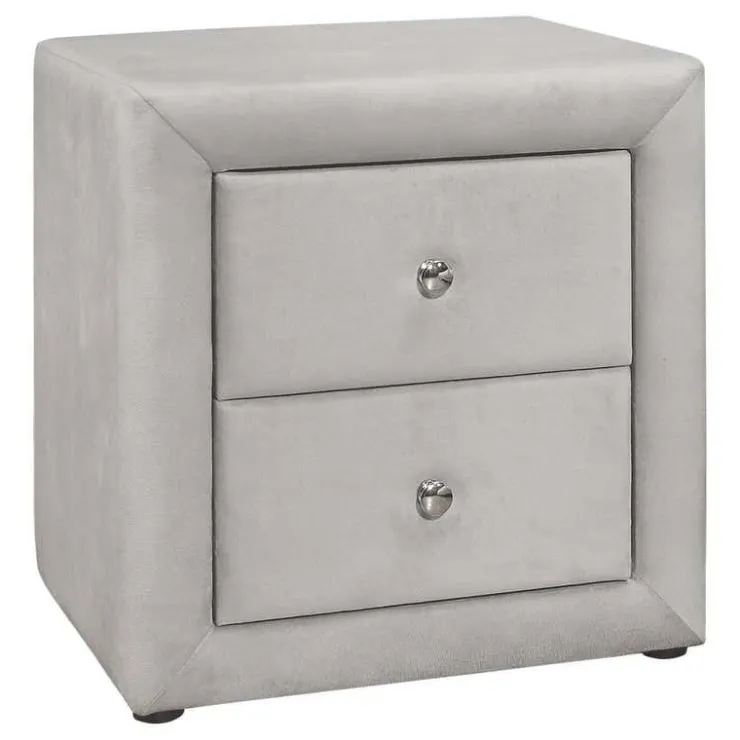 Monarch Nightstand - upholstered / 2 storage drawers - 21"h - velvet - Light Grey Sale