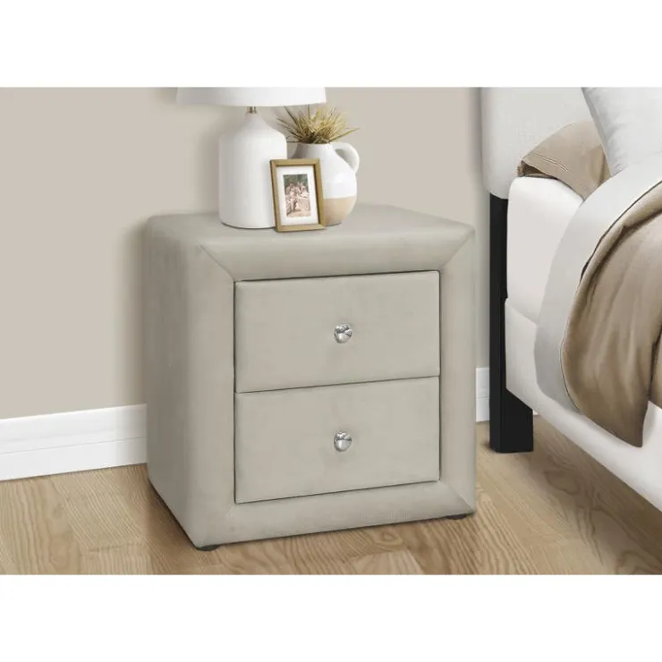 Monarch Nightstand - upholstered / 2 storage drawers - 21"h - velvet - Light Grey Sale