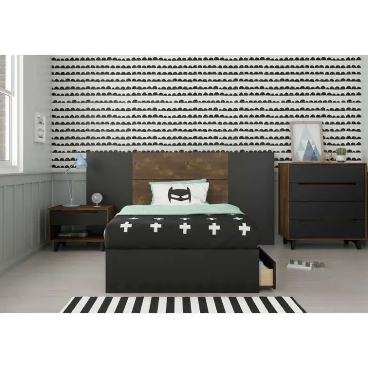 Nexera Nightstand, 1-Drawer, Truffle & Black - Black and Brown