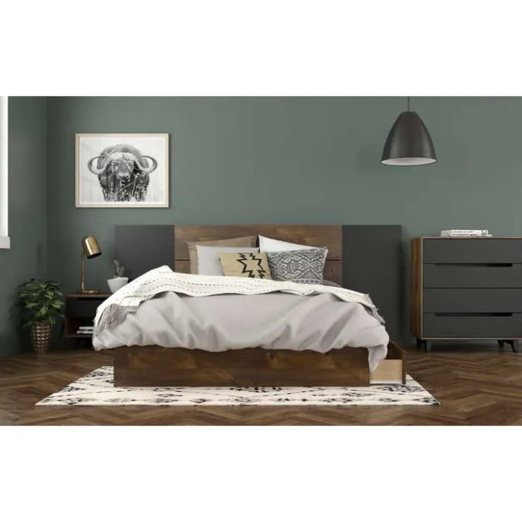 Nexera Nightstand, 1-Drawer, Truffle & Black - Black and Brown