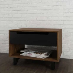 Nexera Nightstand, 1-Drawer, Truffle & Black - Black and Brown