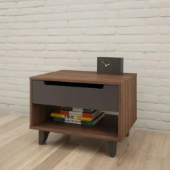 Nexera Nightstand, 1-Drawer, Walnut & Charcoal - Brown and Grey Outlet