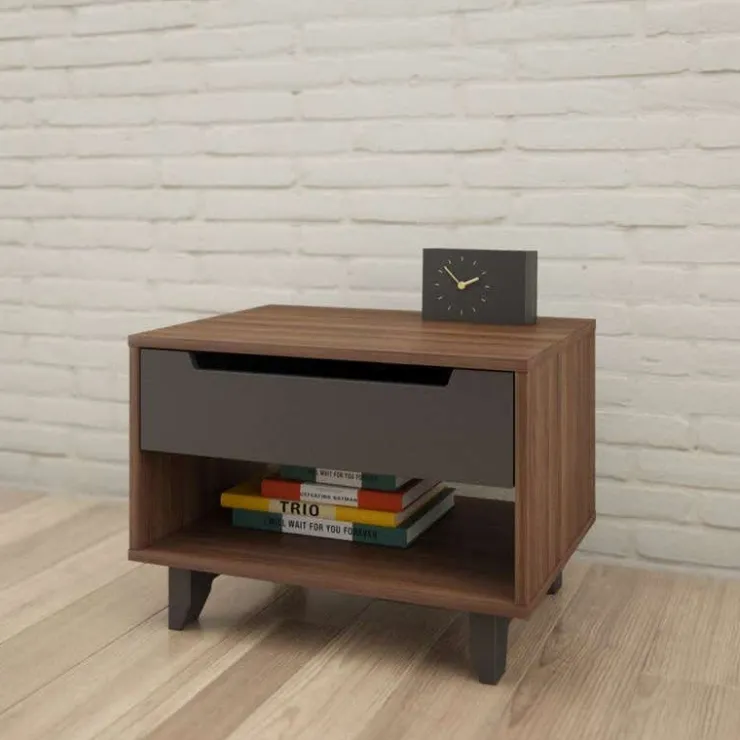 Nexera Nightstand, 1-Drawer, Walnut & Charcoal - Brown and Grey Outlet