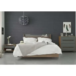 Nexera Nightstand, 1-Drawer, Walnut & Charcoal - Brown and Grey Outlet