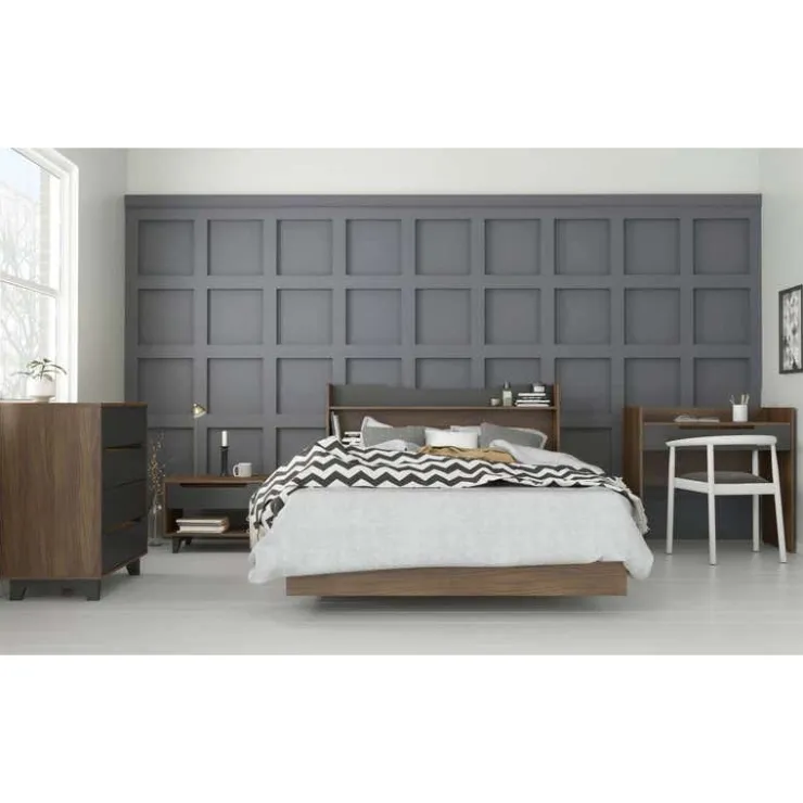 Nexera Nightstand, 1-Drawer, Walnut & Charcoal - Brown and Grey Outlet