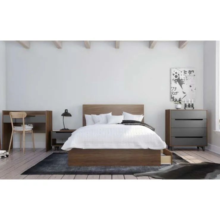 Nexera Nightstand, 1-Drawer, Walnut & Charcoal - Brown and Grey Outlet