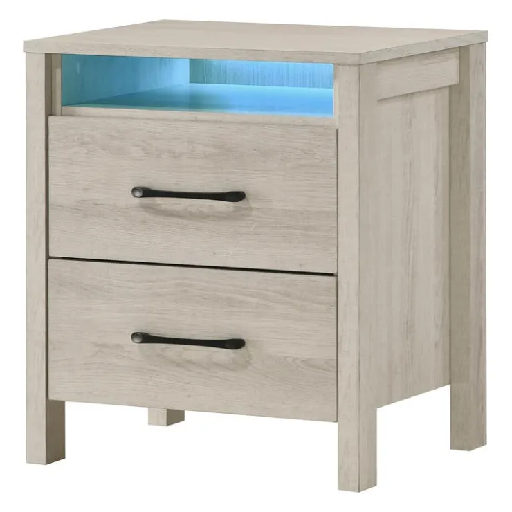 Nightstand with 2 Storage Drawers and LED Lighting Grey Best