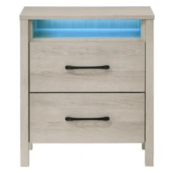 Nightstand with 2 Storage Drawers and LED Lighting Grey Best