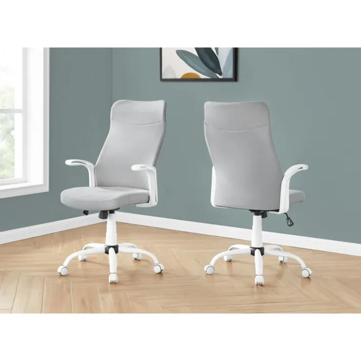 Monarch Office chair - executive / fixed armrests - adjustable height - grey fabric / - White Hot