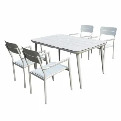 Outdoor Aluminum Dining Set with Tempered Glass Top and 4 Chairs Beige Hot