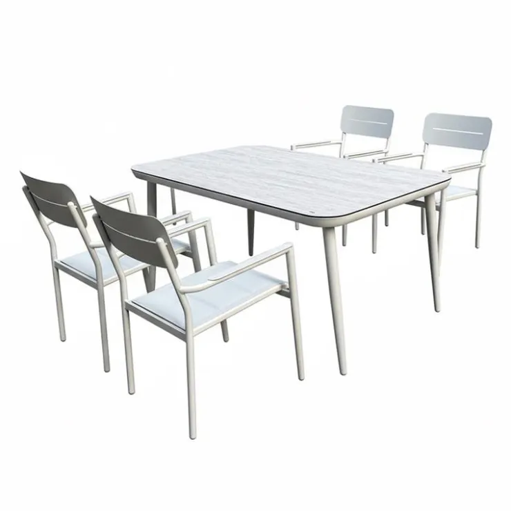 Outdoor Aluminum Dining Set with Tempered Glass Top and 4 Chairs Beige Hot