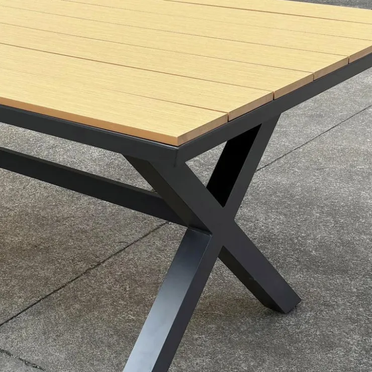 Outdoor Polywood and Aluminum Dining Table with Trestle Base Grey Outlet