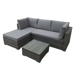Outdoor Rattan Sectional with Coffee Table - 2 pcs Grey/Grey Clearance