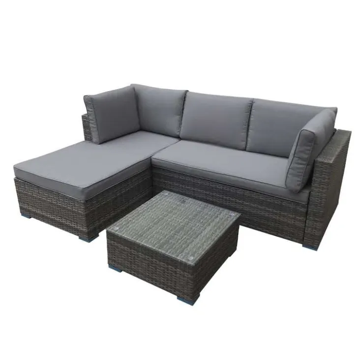 Outdoor Rattan Sectional with Coffee Table - 2 pcs Grey/Grey Clearance