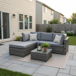 Outdoor Rattan Sectional with Coffee Table - 2 pcs Grey/Grey Clearance