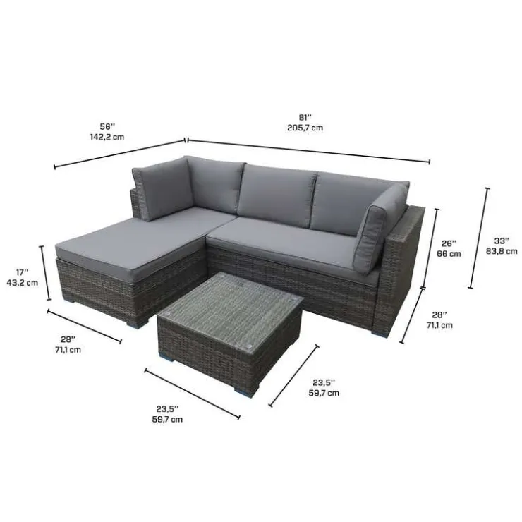Outdoor Rattan Sectional with Coffee Table - 2 pcs Grey/Grey Clearance