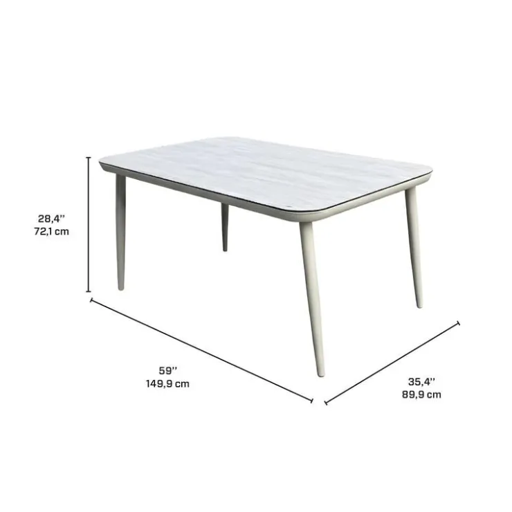 Outdoor Rectangular Aluminum Table with Tempered Glass Top Beige Outlet