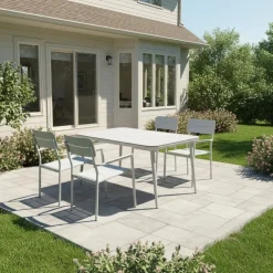 Outdoor Rectangular Aluminum Table with Tempered Glass Top Beige Outlet