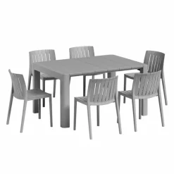 Outdoor Resin Dining Set with 1 Rectangular Table and 6 Stackable Chairs - Grey New