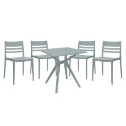 Outdoor Resin Dining Set with 1 Square Table and 4 Stackable Chairs - Grey Hot