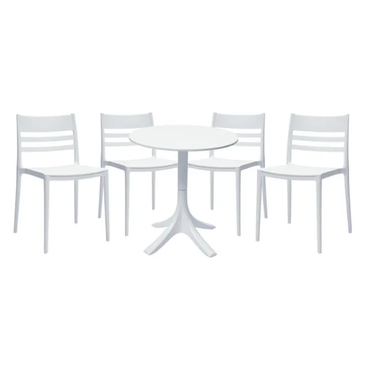 Outdoor Resin Dining Set with 1 Round Table and 4 Stackable Chairs - White Discount