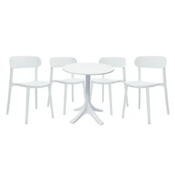 Outdoor Resin Dining Set with 1 Round Table and 4 Stackable Chairs - White New