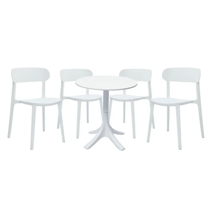 Outdoor Resin Dining Set with 1 Round Table and 4 Stackable Chairs - White New